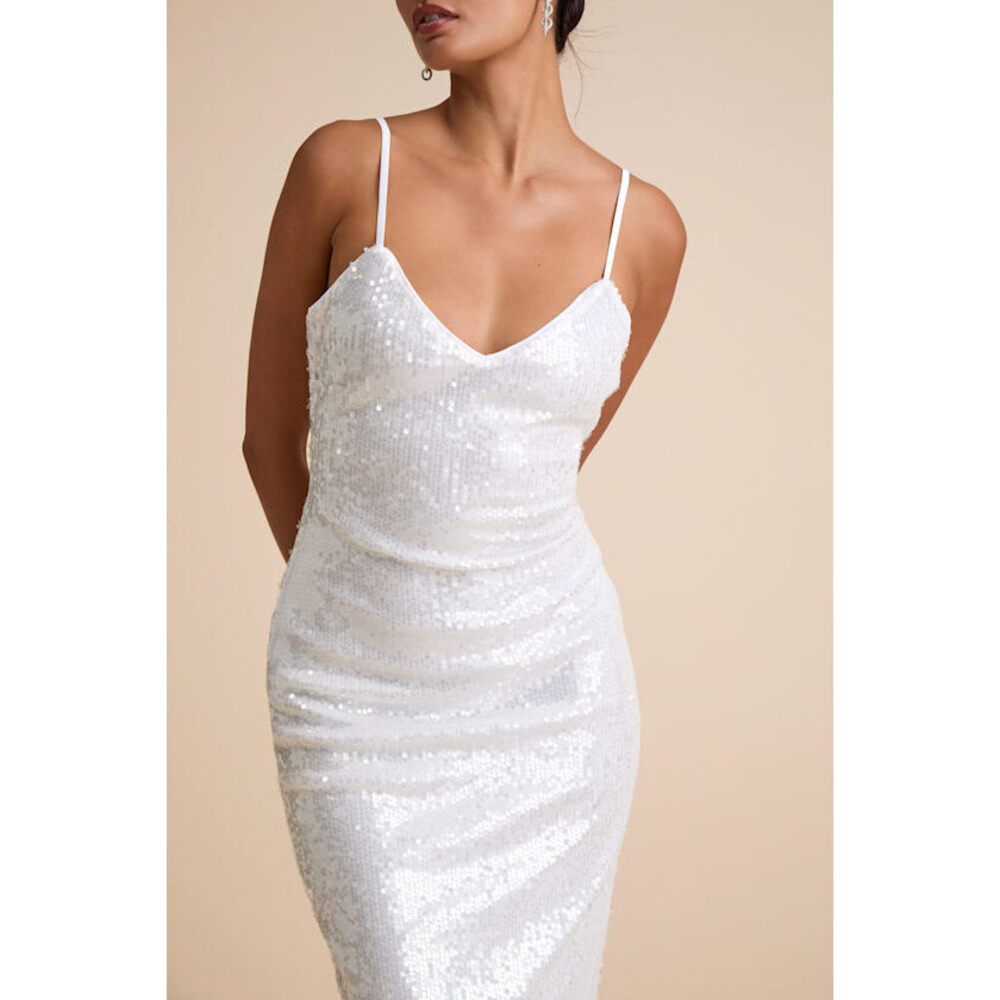Lulus Cahya White Sequin Tie-back Midi Dress - Size M